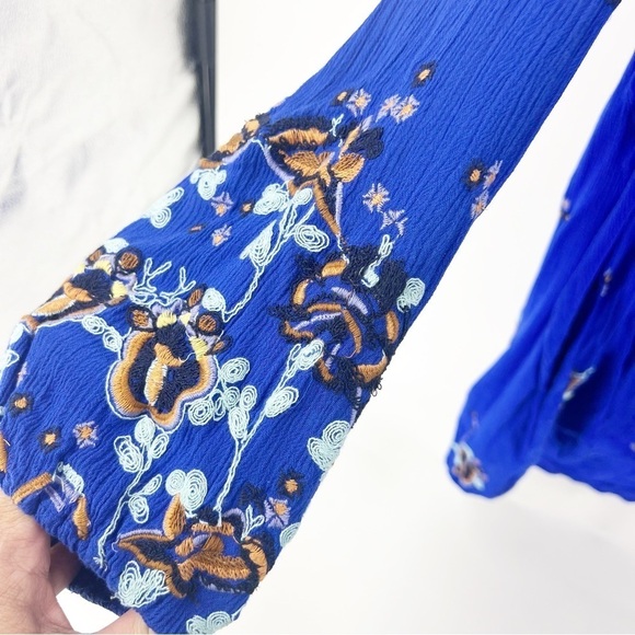 ✅ Free People - Oxford Embroidered Mini Blue Dress SIZE SMALL - Picture 3 of 10